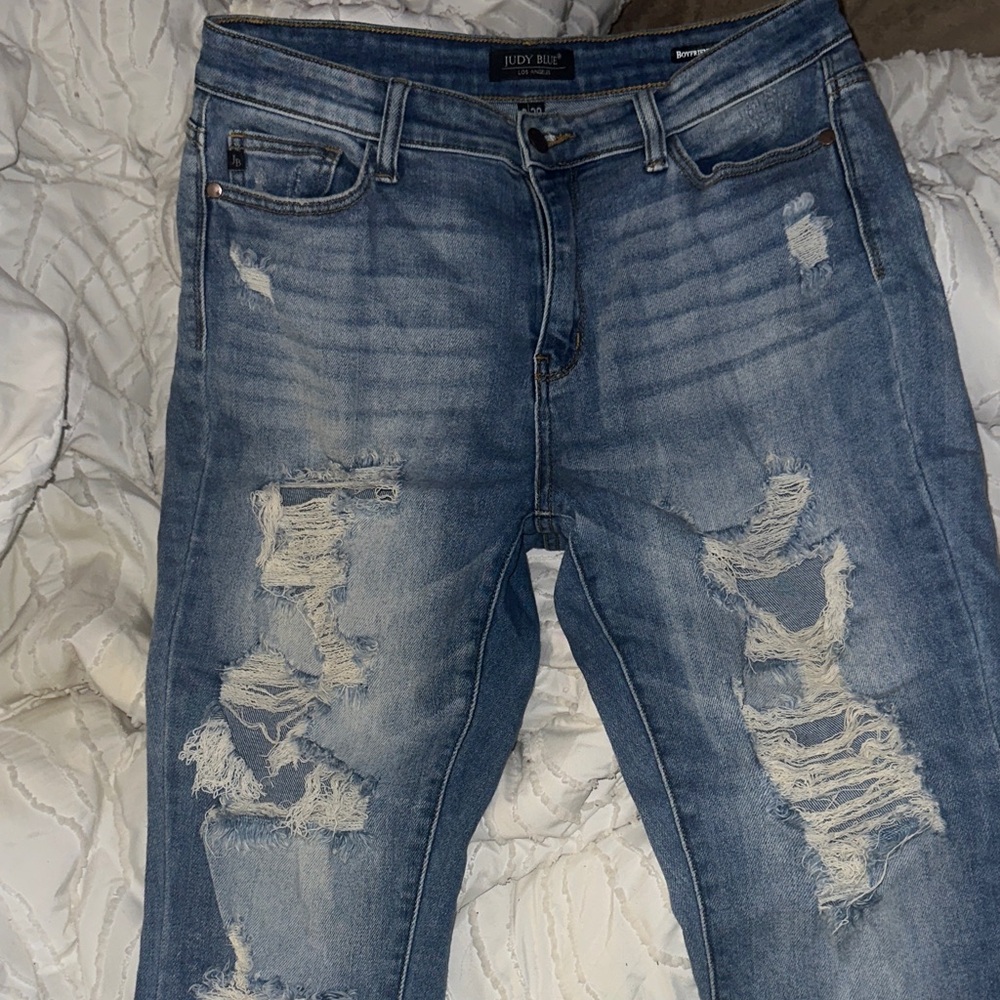 Judy Blue Men's Distressed Skinny Jeans - Light Blue